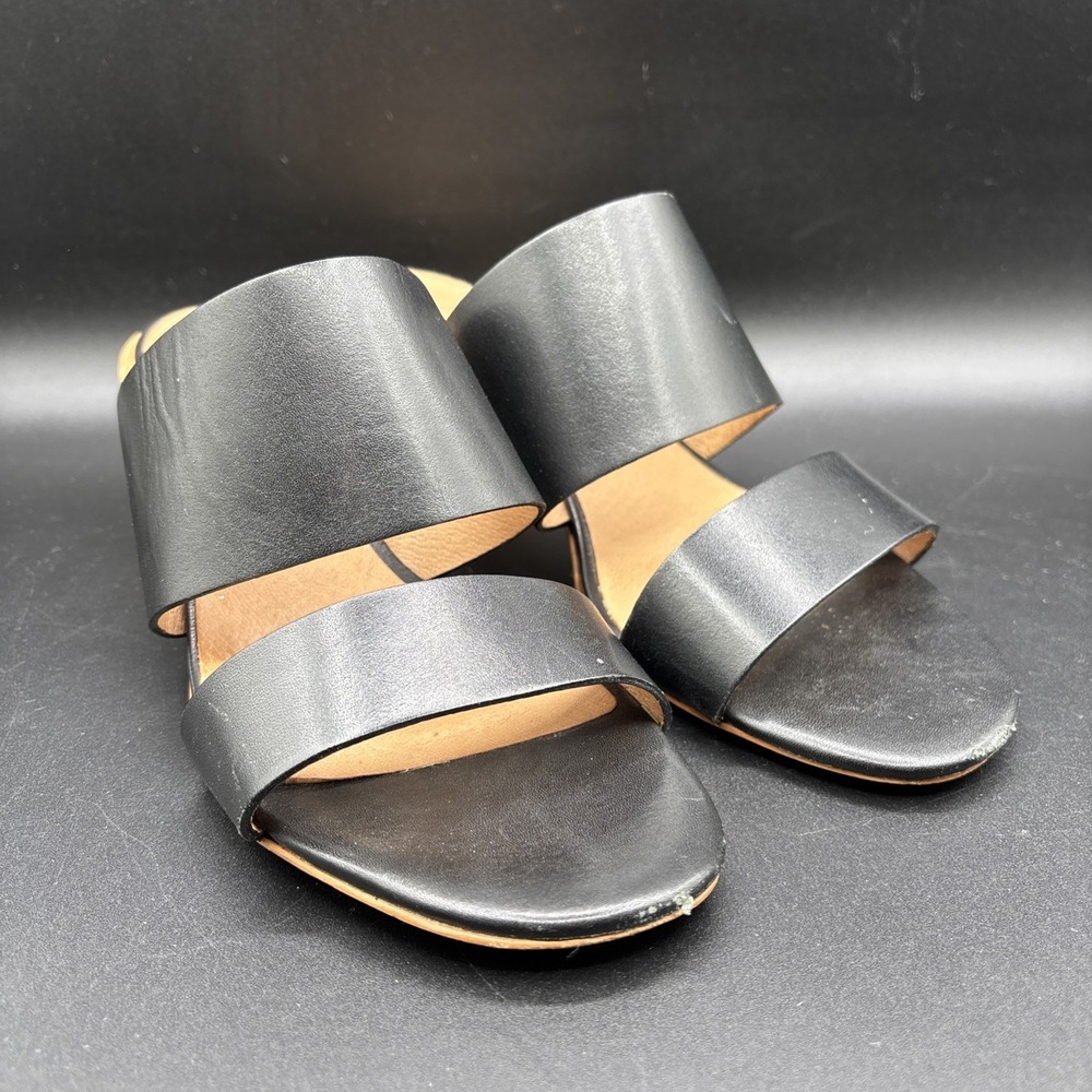 Madewell Kiera Mule Sandals Women's Size 8 Black Dual Strap Chunky Wooden Heel